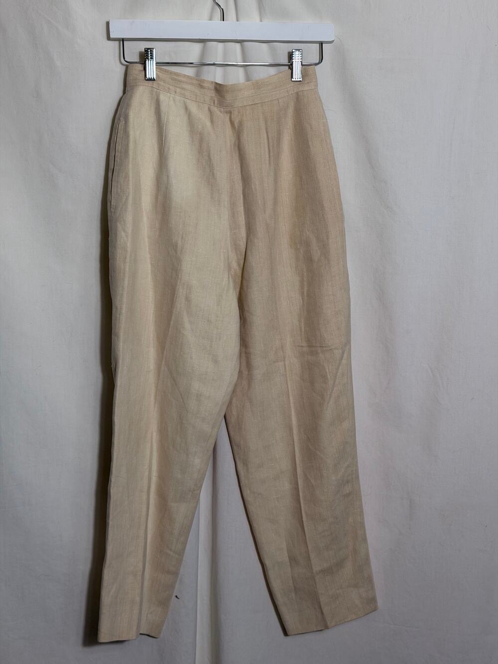 Vintage Anne Klein II 100% Linen Pants Womens 4 Beige Pleated Crop Trousers